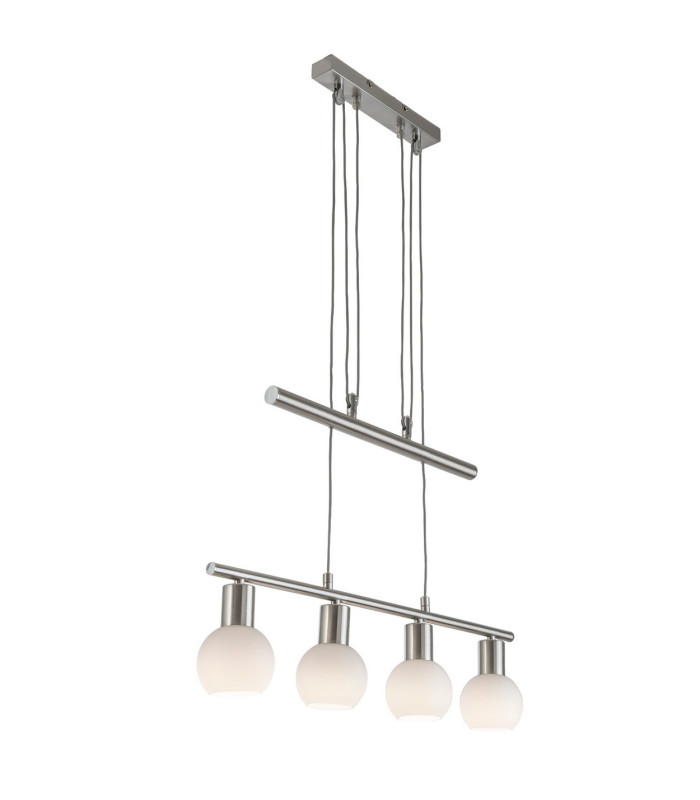 Loxy Bar Pendant Ceiling Light Nickel Matt Opal Matt Glass Shade 4x E14 3000K