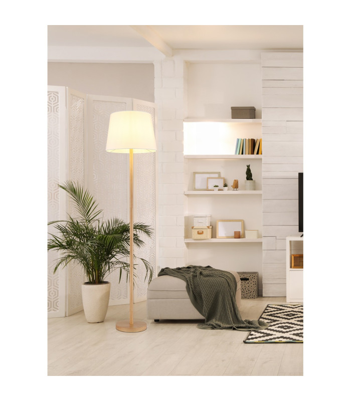 Joris Floor Lamp with Tapered Shade Wood Look 1x E27-9