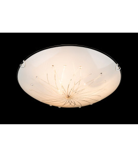 Calimero I Patterned Glass Flush Ceiling Light White Satined Glass Shade 3x E27-2