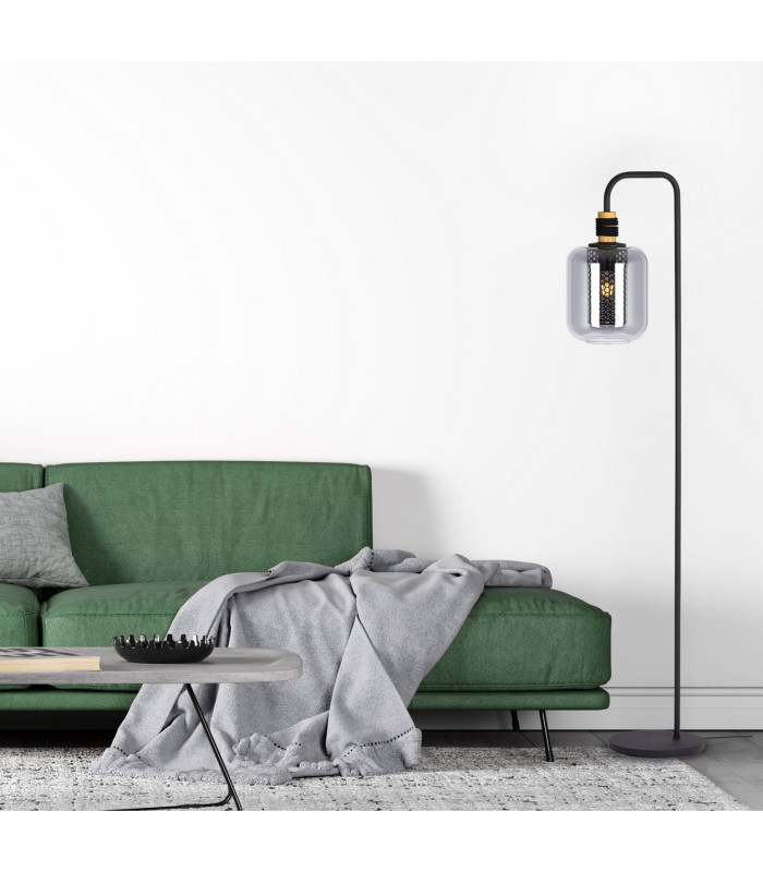 Ando Glass Floor Lamp Black Smoke Glass Shade 1x E27-6