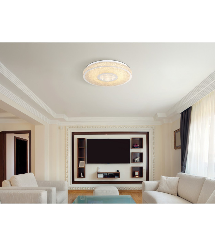 Astania Decorative Flush Ceiling Light White Center Tunnel Effect Crystal Sand LED 3000K-9