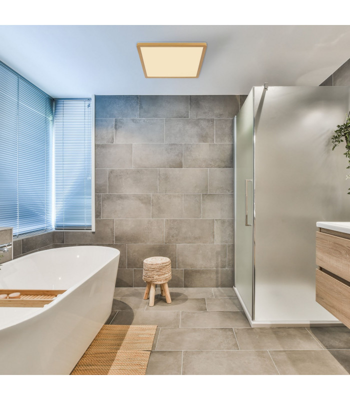 Sapana 30cm Square Flush Ceiling Light Brass-Coloured Matt IP44 LED 3000K-5