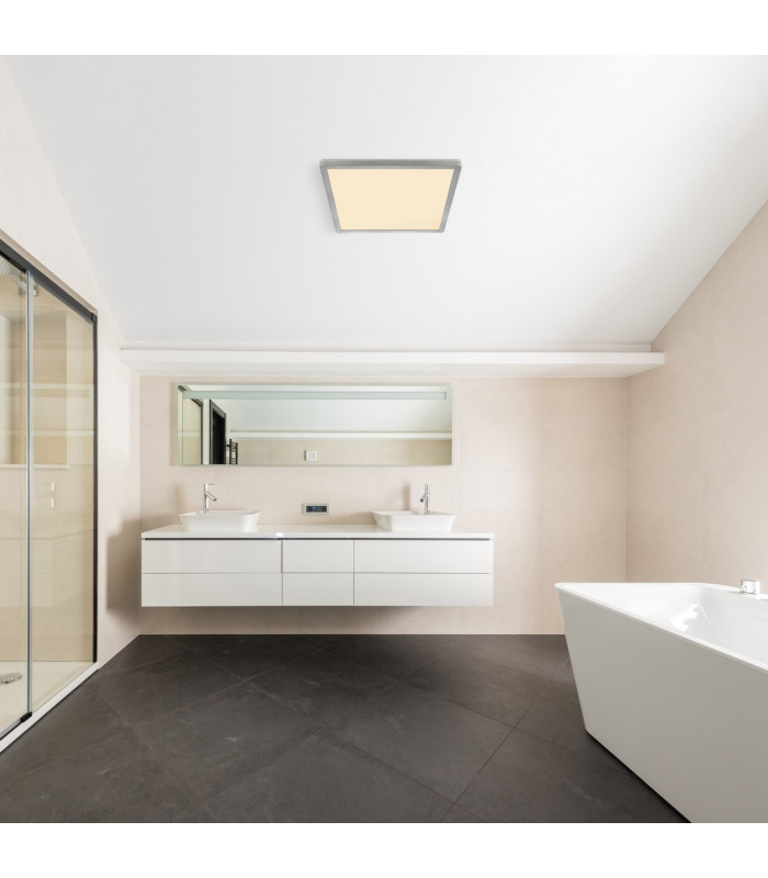Sapana 30cm Square Flush Ceiling Light Nickel Matt IP44 LED 3000K-5