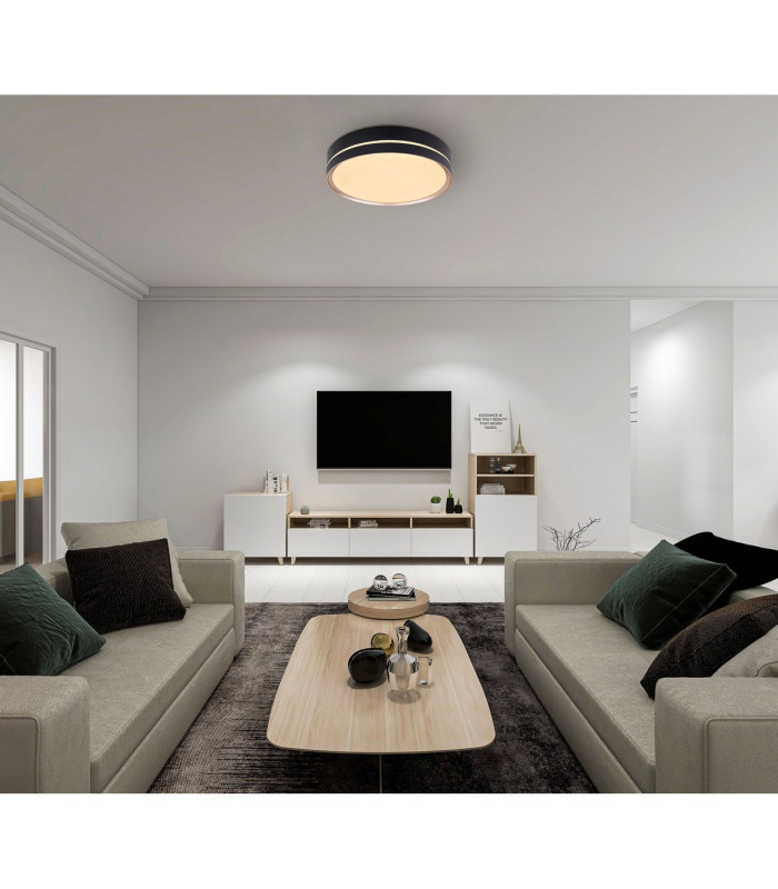 Manni 38.5cm Integrated LED Semi Flush Ceiling Light Black LED Dimmable 2700-6500K Remote Control-9