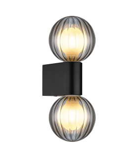 Ander Globe Wall Lights Matt Black IP44 Balls Smoke Glass Shade 2x G9-1