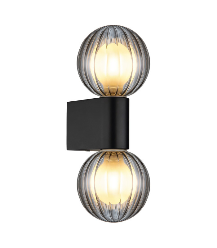 Ander Globe Wall Lights Matt Black IP44 Balls Smoke Glass Shade 2x G9-1
