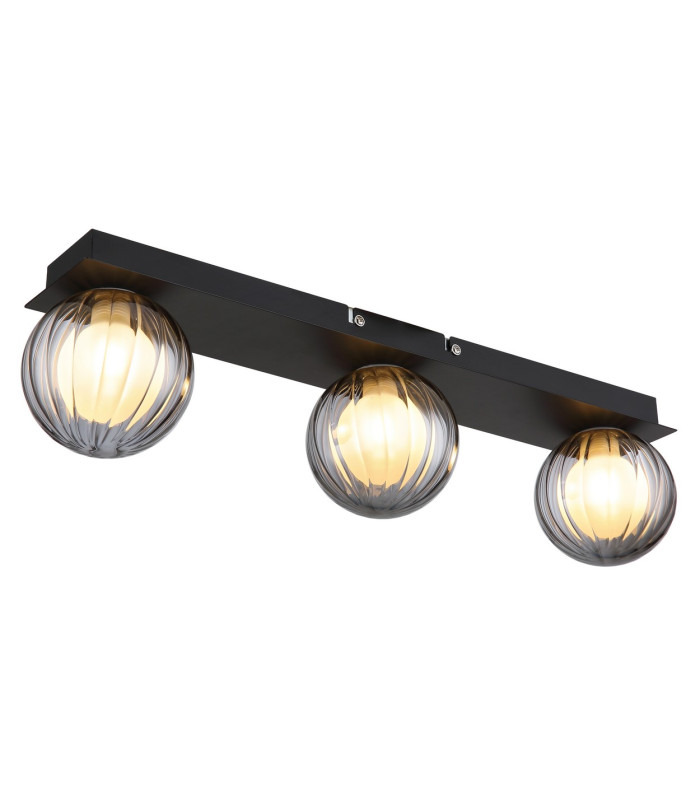 Ander Globe Ceiling Light Matt Black IP44 Balls Smoke Glass Shade 3x G9-1