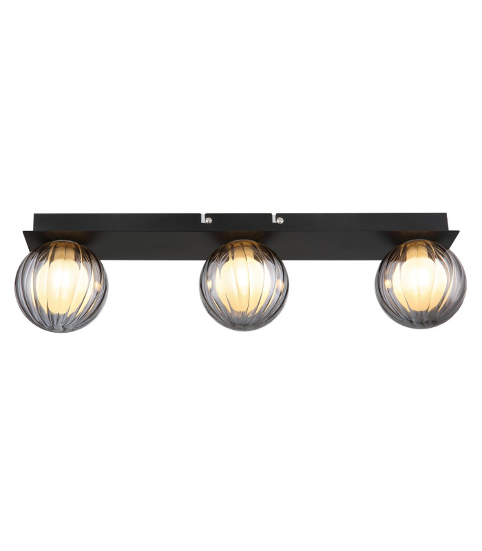 Ander Globe Ceiling Light Matt Black IP44 Balls Smoke Glass Shade 3x G9-3