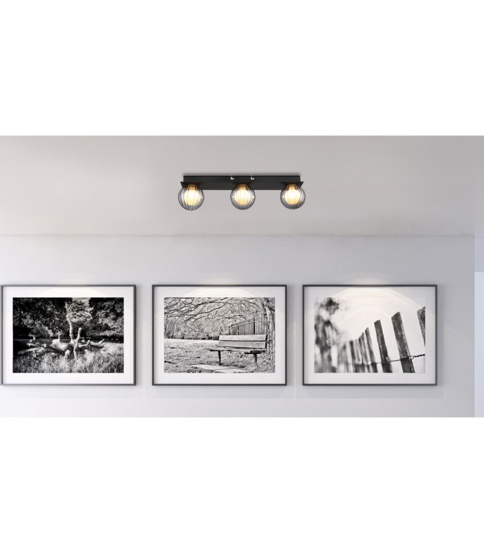 Ander Globe Ceiling Light Matt Black IP44 Balls Smoke Glass Shade 3x G9-5