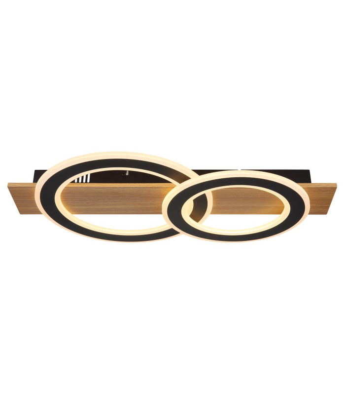 Jayden 2 Ring Integrated LED Semi Flush Ceiling Light Wood Look Dark 2x LED 3000K-3