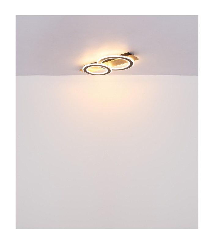Jayden 2 Ring Integrated LED Semi Flush Ceiling Light Wood Look Dark 2x LED 3000K-6