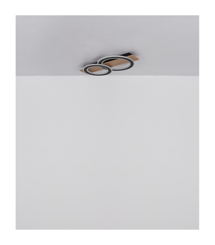 Jayden 2 Ring Integrated LED Semi Flush Ceiling Light Wood Look Dark 2x LED 3000K-7