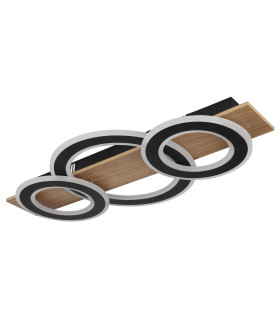 Jayden 3 Ring Integrated LED Semi Flush Ceiling Light Wood Look Dark 3x LED 3000K-2