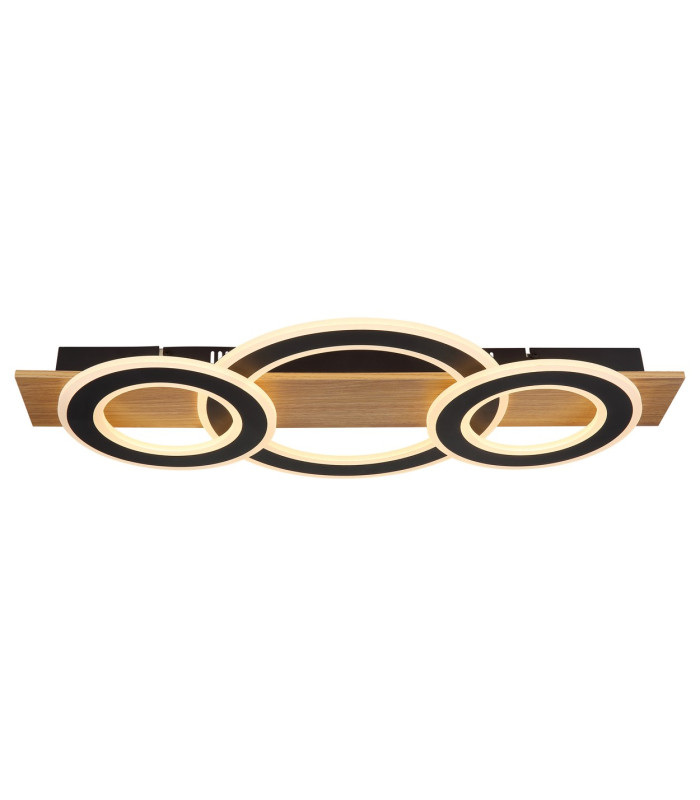 Jayden 3 Ring Integrated LED Semi Flush Ceiling Light Wood Look Dark 3x LED 3000K-3