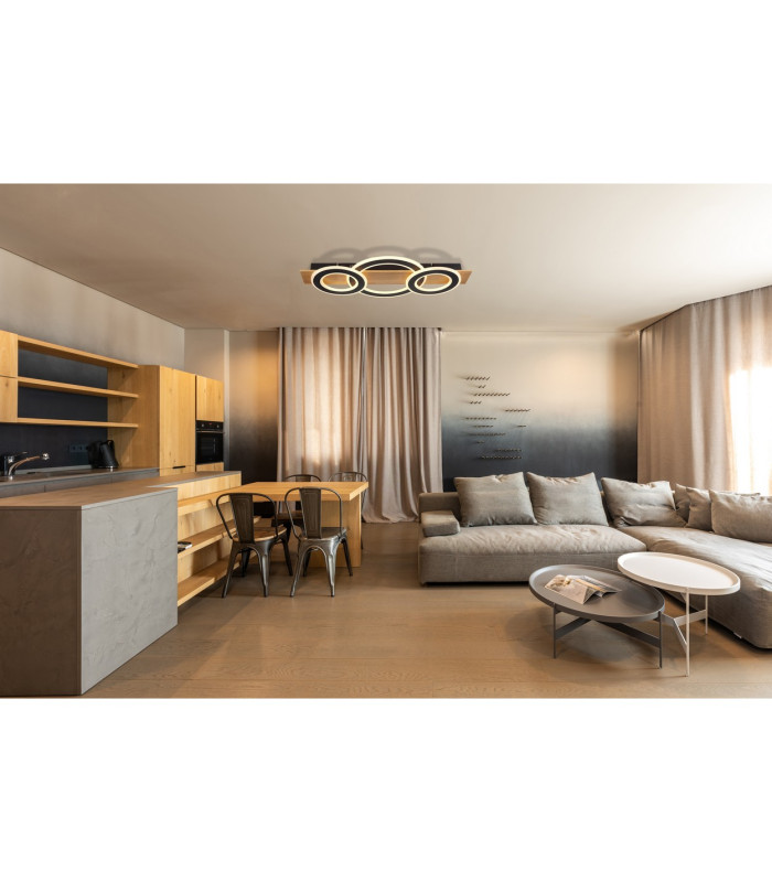 Jayden 3 Ring Integrated LED Semi Flush Ceiling Light Wood Look Dark 3x LED 3000K-5