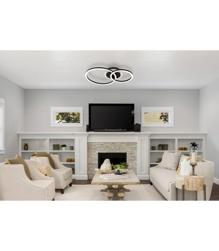 Loretta 2 Ring Integrated LED Semi Flush Ceiling Light Matt Black 2x LED 2700-6500K-7