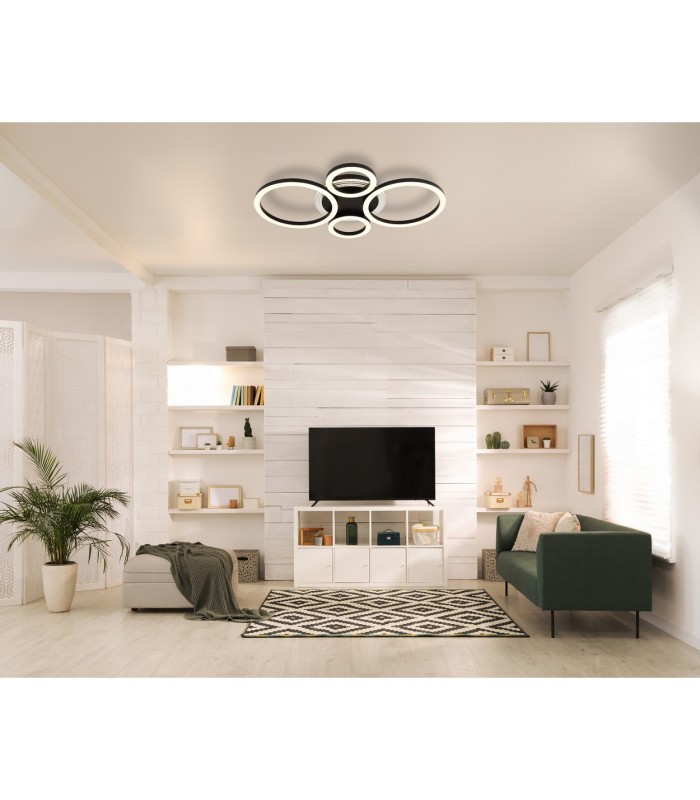 Loretta 3 Ring Integrated LED Semi Flush Ceiling Light Matt Black 4x LED 2700-6500K-10