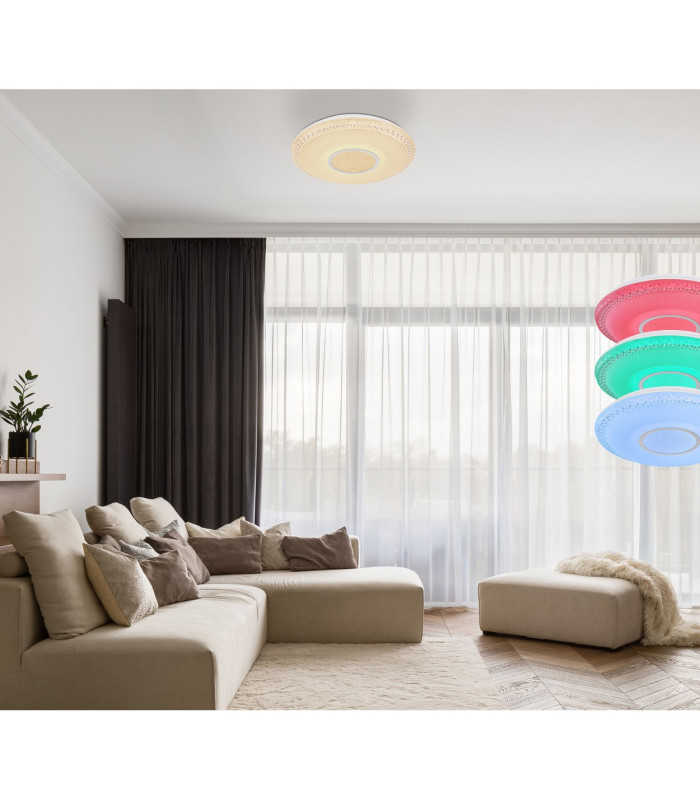 Klemens Patterned Glass Flush Ceiling Light White 1x RGB LED Dimmable 3000-6000K Remote Control-11