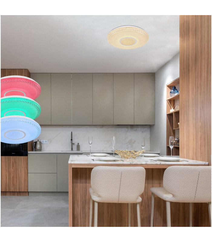 Klemens Patterned Glass Flush Ceiling Light White 1x RGB LED Dimmable 3000-6000K Remote Control-12