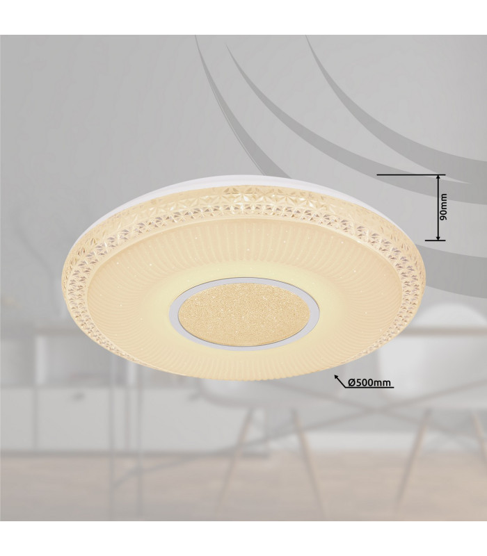 Klemens Patterned Glass Flush Ceiling Light White 1x RGB LED Dimmable 3000-6000K Remote Control-13