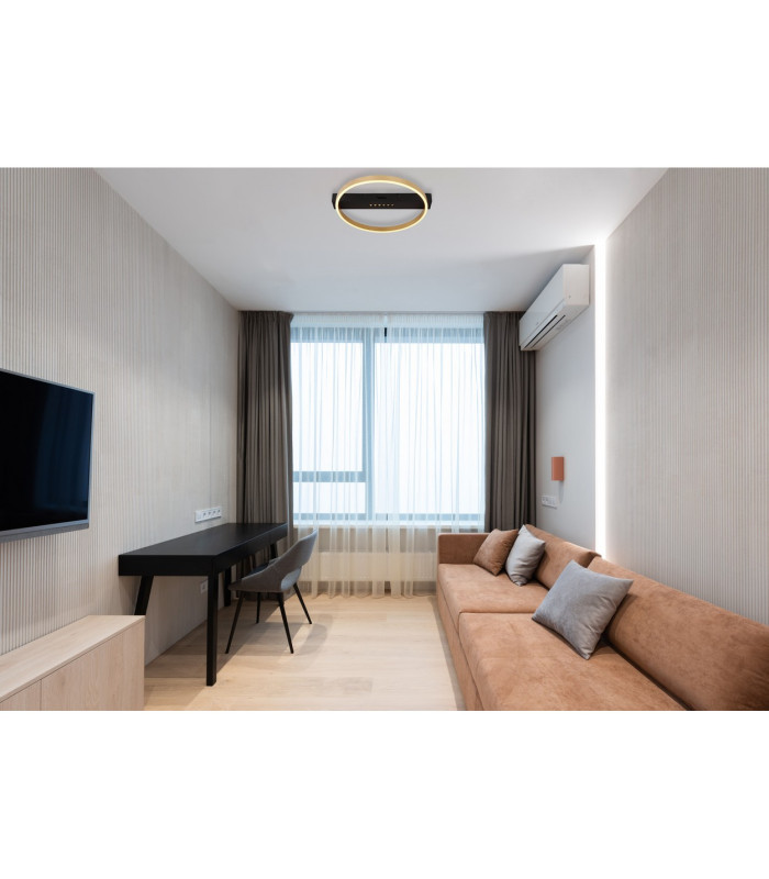 Luffy 40cm Integrated LED Semi Flush Ceiling Light Matt Black Round LED 3000K-10
