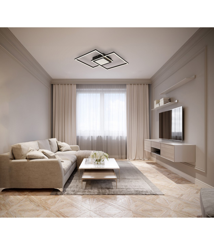 Saunders 43cm Integrated LED Semi Flush Ceiling Light Matt Black 2x LED Dimmable 2700-6500K Remote Control Timer-11