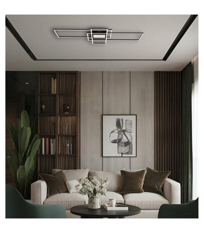 Saunders 111x42cm Integrated LED Semi Flush Ceiling Light Matt Black LED Dimmable 2700-6500K Remote Control Timer-8