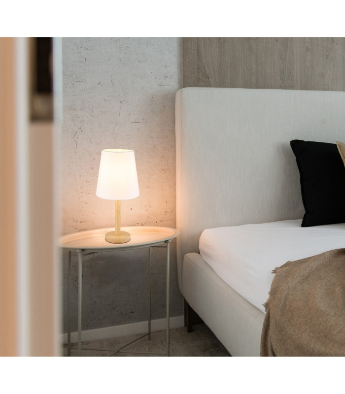 Joris Table Lamp with Round Tapered Shade Wood Look 1x E14-8