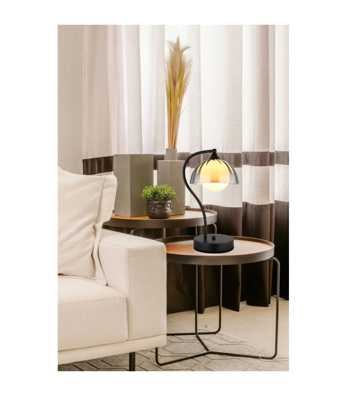Eva Bedside Table Lamp Matt Black Smoke Glass Shade 1x G9-7