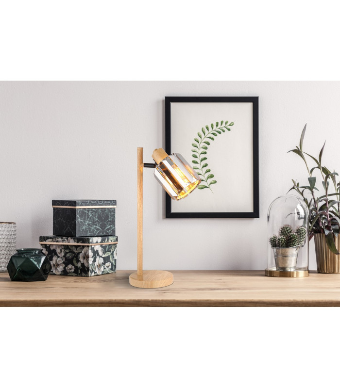 Run Glass Table Lamp Wood Look K5 Crystals Smoke Colored 1x E14-8