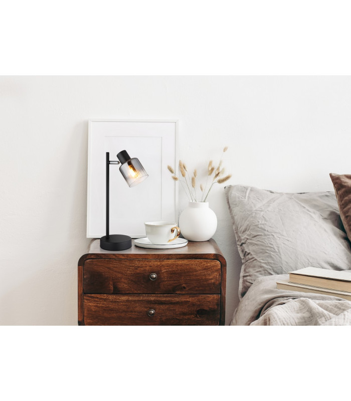 Jack Desk Task Lamp Matt Black Smoke Glass Shade 1x E14-8
