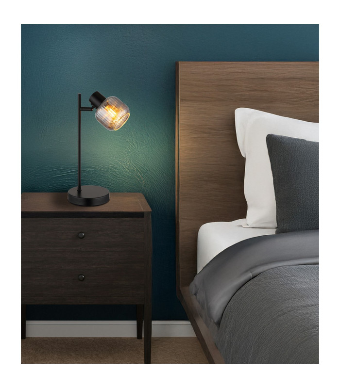 Tom Desk Task Lamp Matt Black Smoke Glass Shade 1x E14-7