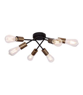 Sarini 55cm Multi Arm Semi Flush Ceiling Lamp Black 6x E27-1