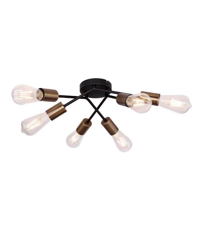 Sarini 55cm Multi Arm Semi Flush Ceiling Lamp Black 6x E27-1