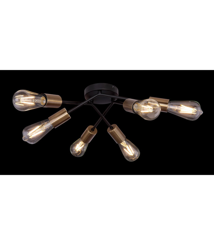 Sarini 55cm Multi Arm Semi Flush Ceiling Lamp Black 6x E27-5