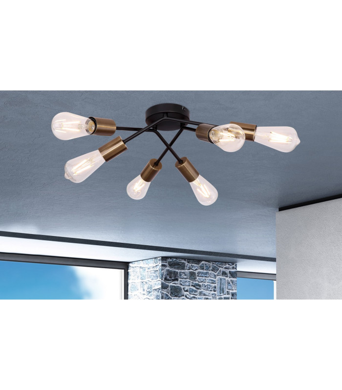 Sarini 55cm Multi Arm Semi Flush Ceiling Lamp Black 6x E27-6