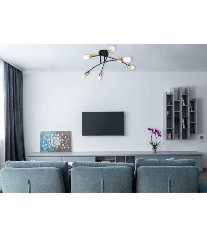 Sarini 70cm Multi Arm Semi Flush Ceiling Lamp Black 6x E27-8