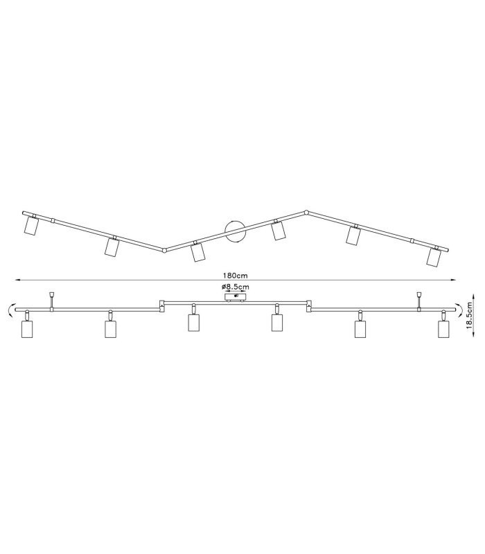 Martha 180cm Ceiling Spotlight Bar Black 6x E27-6
