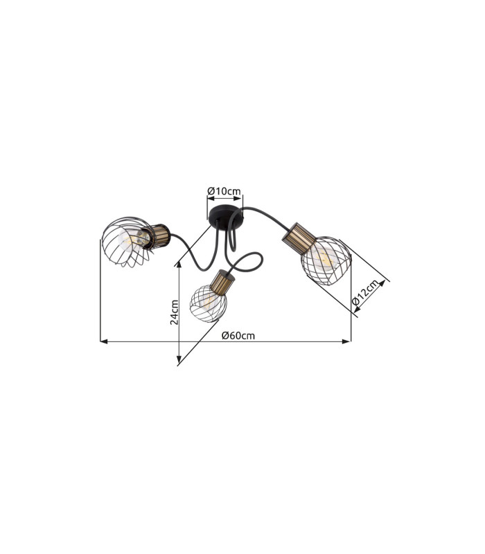 Argusto Multi Arm Semi Flush Ceiling Lamp Matt Black 3x E27-7