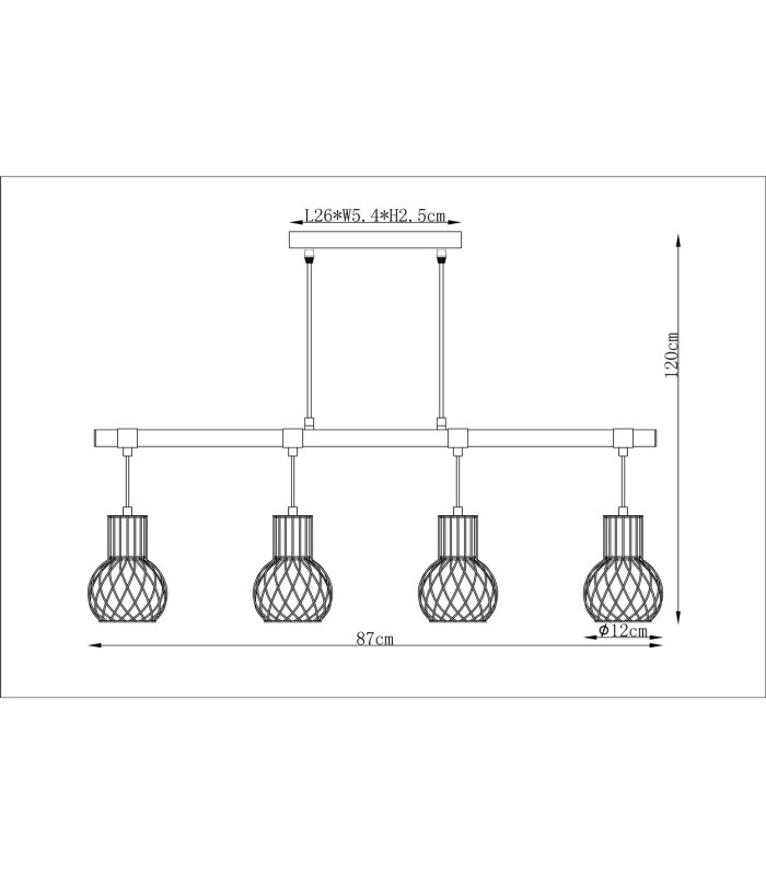 Argusto Bar Pendant Ceiling Light Matt Black 4x E27-12