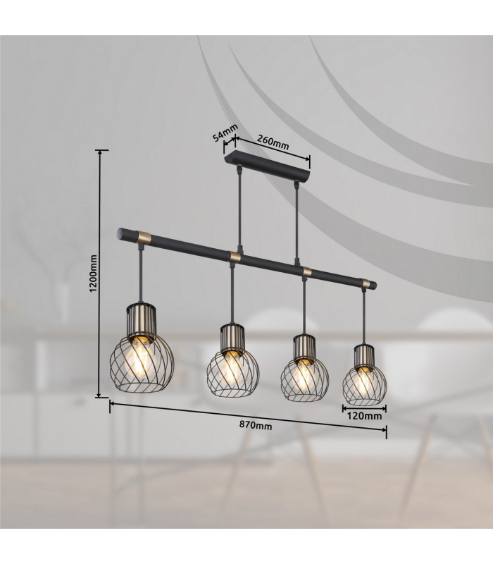 Argusto Bar Pendant Ceiling Light Matt Black 4x E27-13