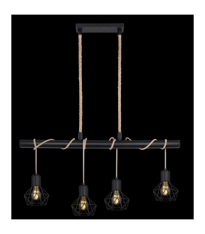 Priska Bar Pendant Ceiling Light Matt Black 4x E27-6