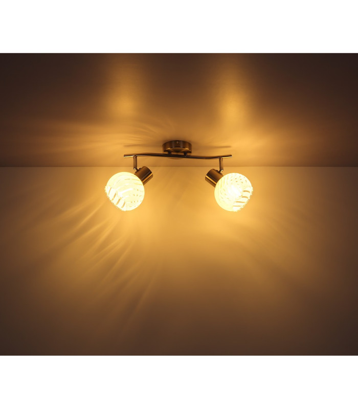 Willy Twin Ceiling Spotlight Nickel Matt Clear Glass Shade 2x E27-8