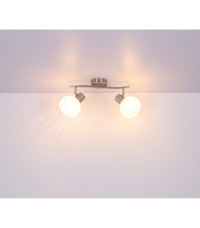 Willy Twin Ceiling Spotlight Nickel Matt Clear Glass Shade 2x E27-9