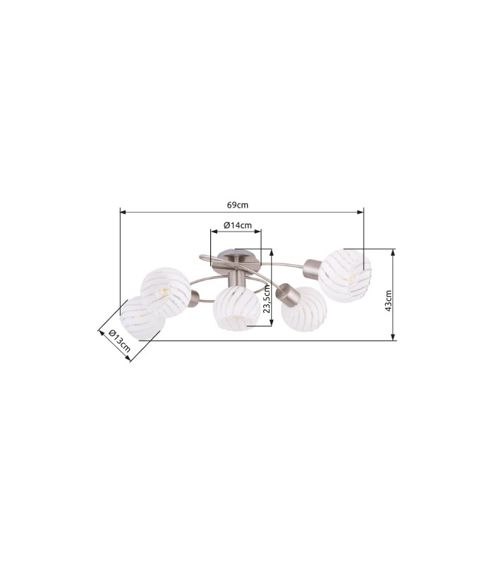 Willy Multi Arm Semi Flush Ceiling Lamp Nickel Matt Clear Glass Shade 5x E27-6