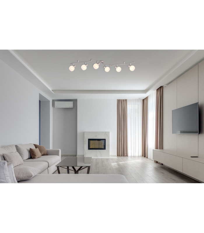 Willy Ceiling Spotlight Bar Nickel Matt Clear Glass Shade 6x E27-5