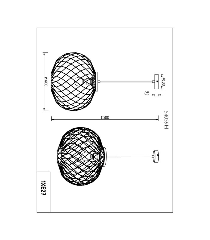 Lacky Wire Frame Pendant Ceiling Light Matt Black 1x E27-9
