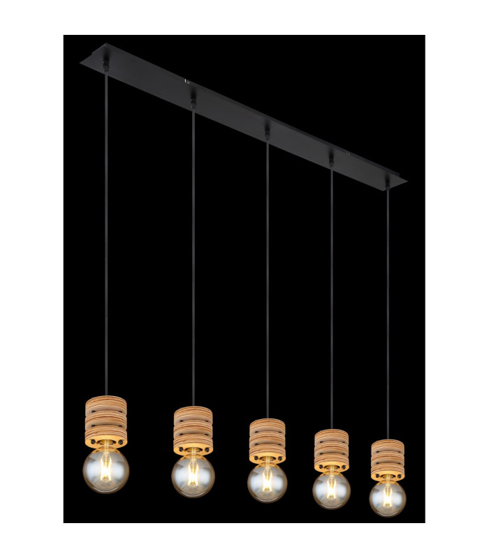Angeline Bar Pendant Ceiling Light Matt Black 5x E27-5