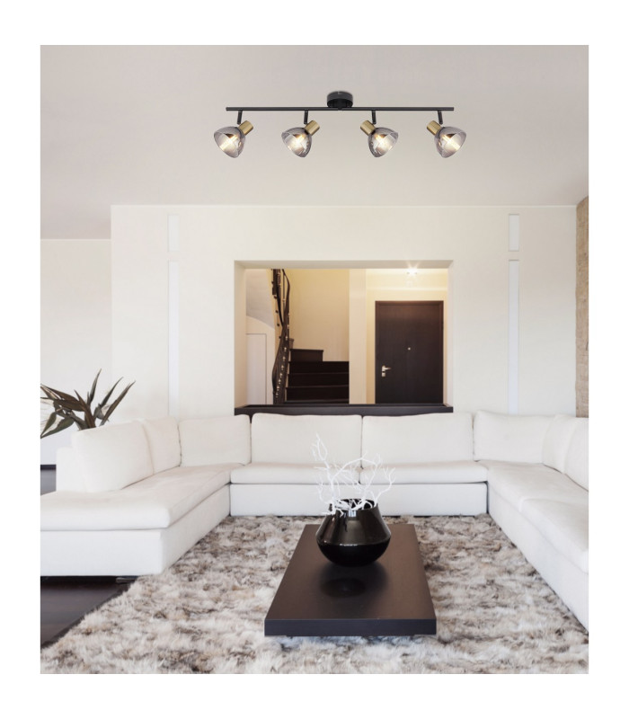 Jay Ceiling Spotlight Bar Black Glass Shade 4x E14-6