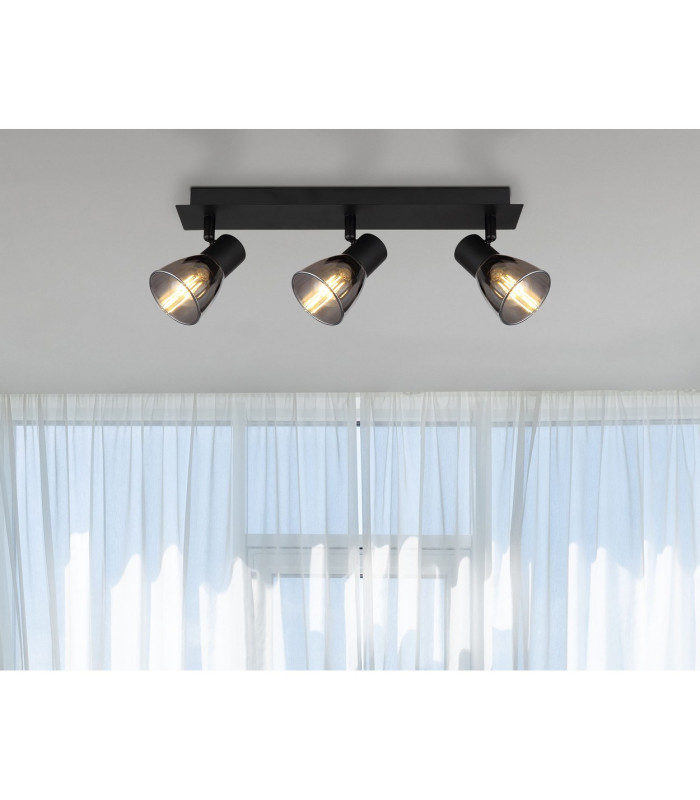 Claude Ceiling Spotlight Bar Matt Black Smoke Glass Shade 3x E14-8
